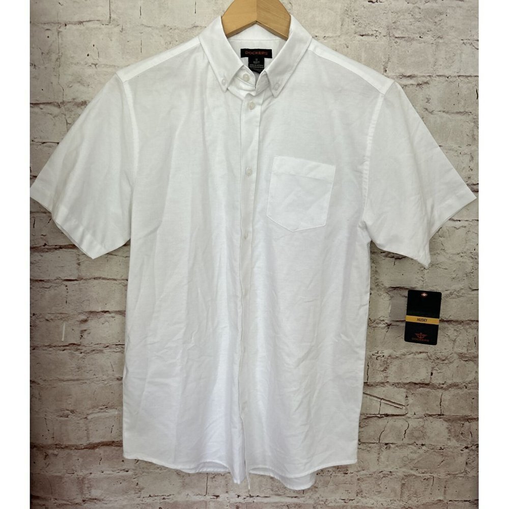 Dockers Boys Oxford Shirt White Short Sleeve Button Down Cotton Blend  18 Husky